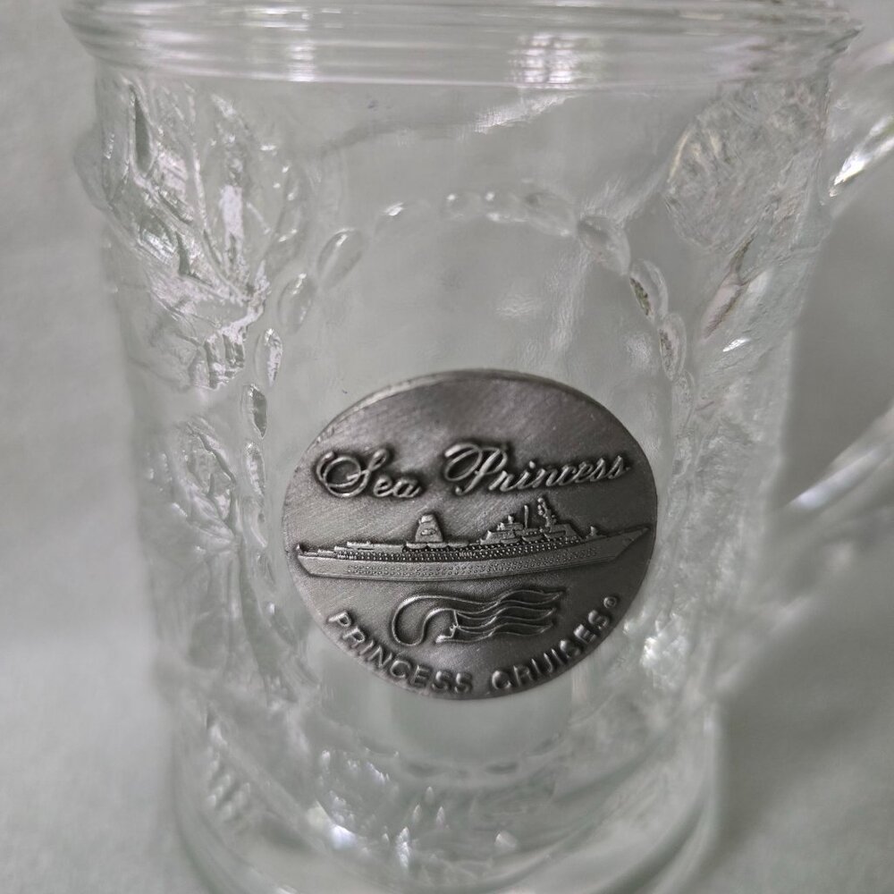 Sea Princess Princess Cruises Glass Mug With Embossed Leaf Design & Metal Emblem